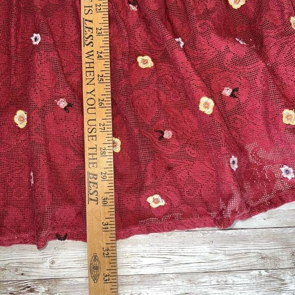 MI AMI Embroidered Floral Lace Ruffle Mini Babydoll Dress Medium Burgundy - Picture 5 of 13